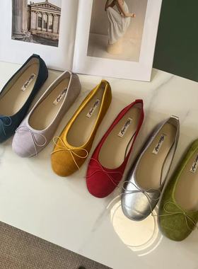 紫色芭蕾舞鞋晚晚风百搭不累脚浅口圆头豆豆鞋子一脚蹬平底单鞋女