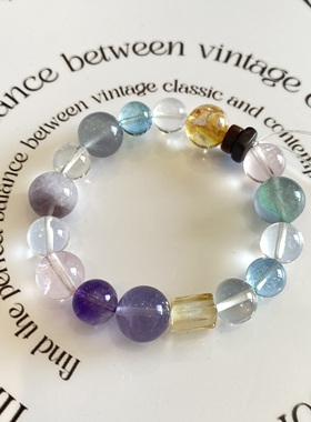 天然多宝黄水晶手串蓝托帕紫水晶黄胶花手链冰橘粉水晶沉香手串