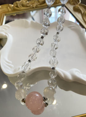 【月光之恋】蓝月光石天然白水晶项链果冻色粉水晶百搭毛衣链礼物