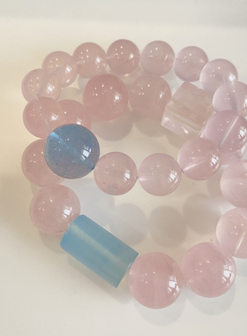 天然冰透果冻粉水晶手链女款单圈海蓝宝蓝托帕手串送女友生日礼物
