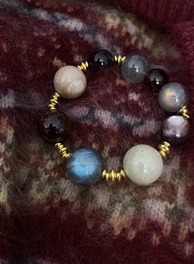 天然多宝水晶手链绝美灰月光石紫锂云母石榴石手串美拉德礼物新年