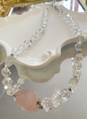 【粉红泡泡】天然粉水晶白水晶项链女款毛衣链设计师款锁骨链礼物