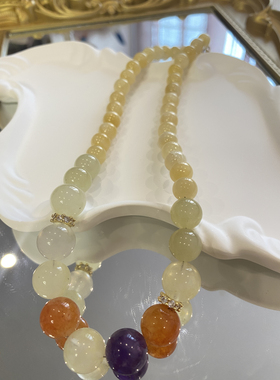 【柠檬汽水】天然水晶玉石项链紫水晶彩虹碧玺蓝月光石毛衣链礼物