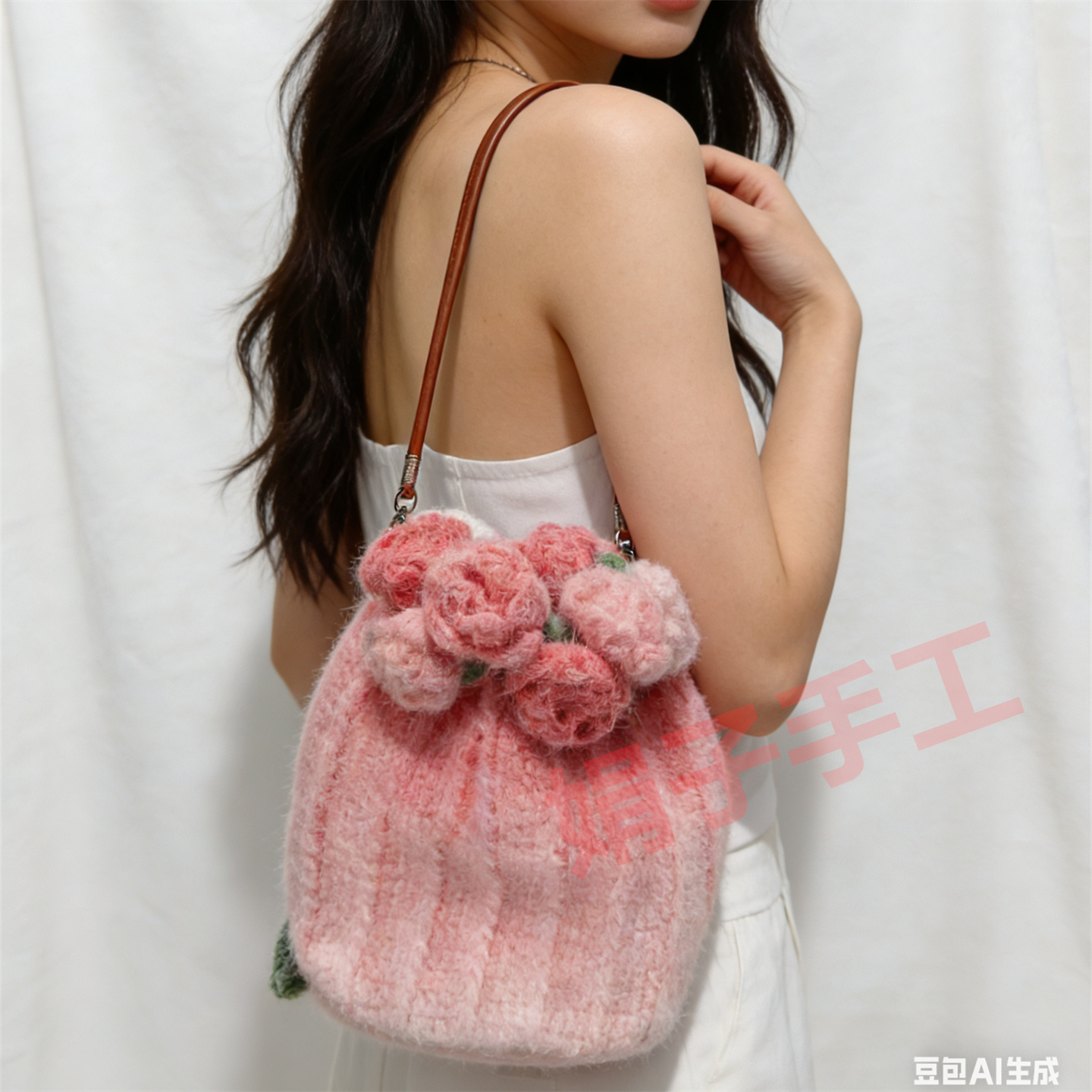 渐变玫瑰花束水桶包手工编织毛线钩织DIY材料包单肩包,服饰配件/皮带/帽子/围巾,DIY编织材料包,淘宝优惠券,粉丝福利购,淘宝优惠卷