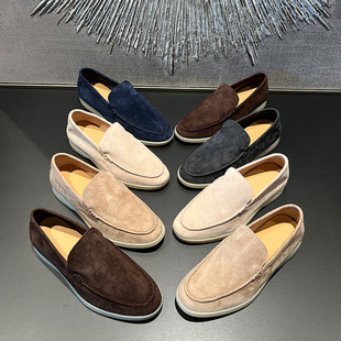 【顶板真皮】夏季lp乐福鞋套脚男鞋休闲懒人鞋一脚蹬透气单鞋大码