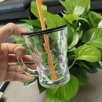 美容美发美甲店用创意透明珠点带把手玻璃杯水杯有盖免费定制logo