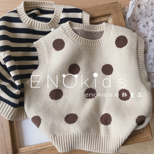 儿童文艺森系软弹针织背心25春男女童韩国宽松波点条纹毛线马甲