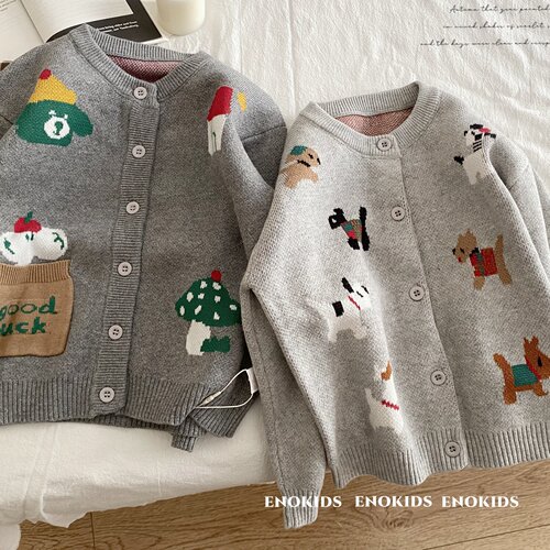 不易起球宝宝柔软全棉针织开衫80-120儿童可爱卡通提花毛衣外套