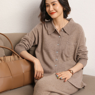 其他长袖宽松型POLO领通勤针织衫