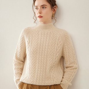 2025新款 半高领 加厚山羊绒羊毛麻花毛衣内搭打底衫 KT6091 女装