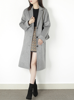 徕倩2024秋冬新款灰色双面羊绒大衣女中长款小个子纯羊毛 CO6855
