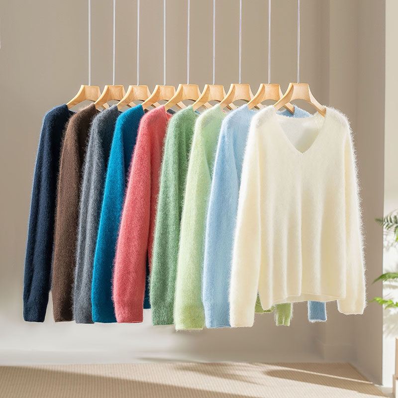 羊毛羊绒上衣针织V领拉毛衣时髦