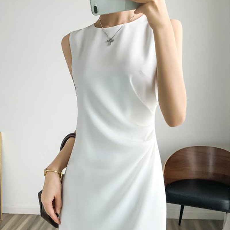 通勤A字型醋酸纯色连衣裙