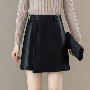 SK7115 绵羊皮真皮a字高腰显瘦半身裙包臀开叉短裙XP 徕倩新款 女装