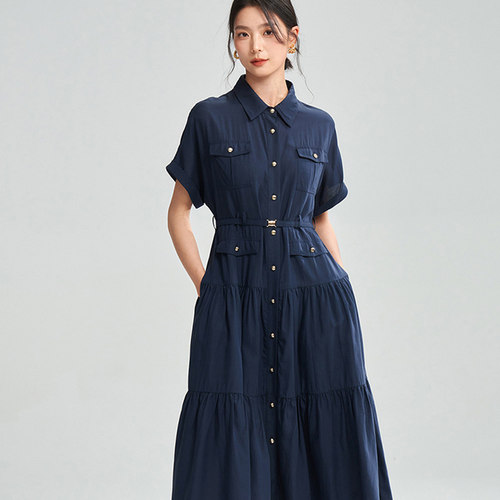 女装衬衫式短袖连衣裙棉