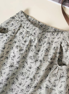 汉麻碎花半身裙2025夏季女装宽松中长款a字裙复古文艺WM SK7129