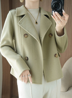 25秋冬新款双面100%纯大衣女短款双排扣柔软开衫外套BM CO7005