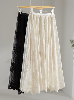 2025新款法式赫本风蕾丝大摆a字半身裙轻奢高级感YS SK7126