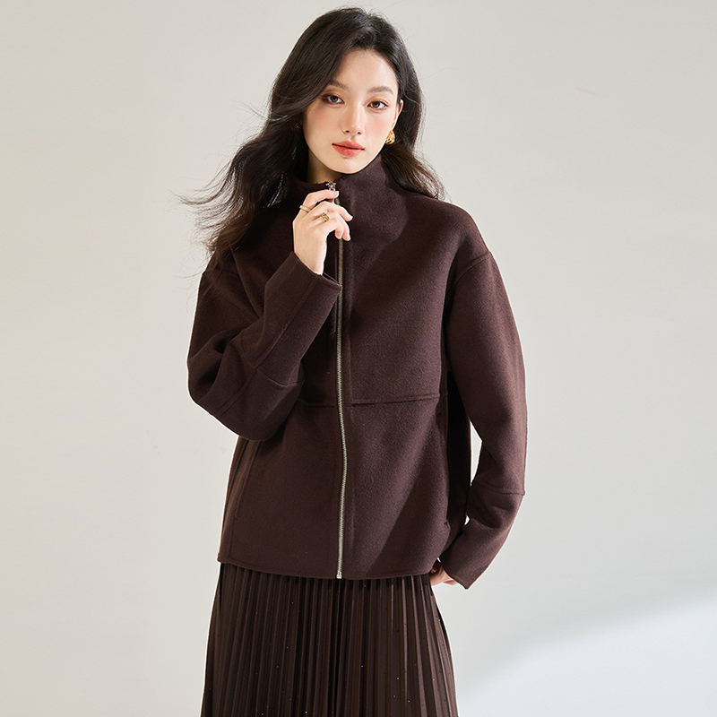 立领拉链双面毛呢外套