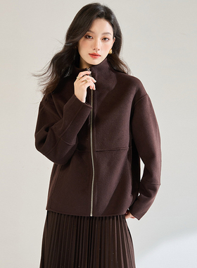 徕倩2025秋冬新款立领拉链双面毛呢外套女气质短款大衣 SH CO6999