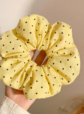 韩系甜美奶黄色爱心波点大肠发圈女高级感百搭头绳发饰超大扎头发