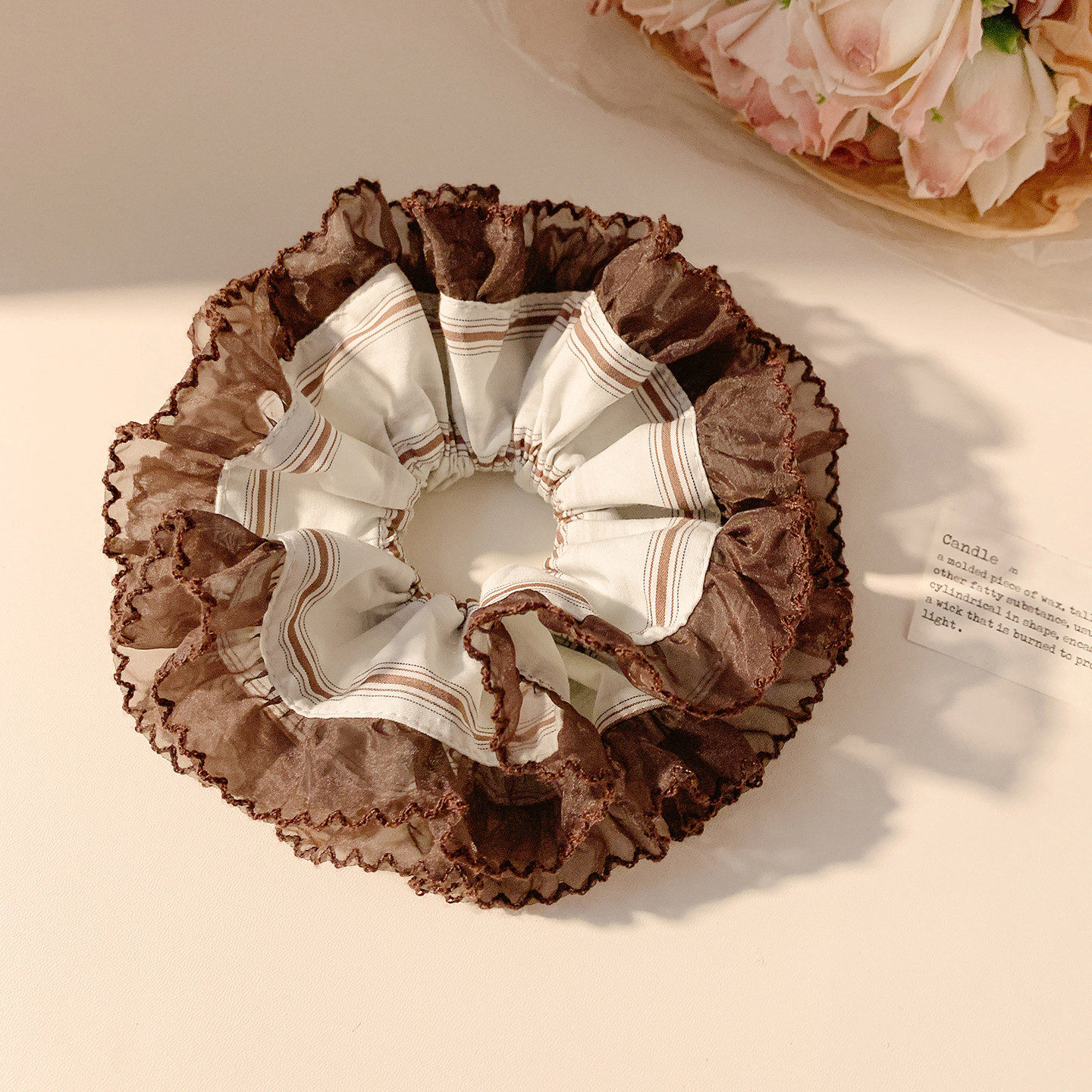 复古小众米色咖边双层大肠发圈女高级感气质头绳发饰扎头发超大号,饰品/流行首饰/时尚饰品新,发饰,淘宝优惠券,粉丝福利购,淘宝优惠卷