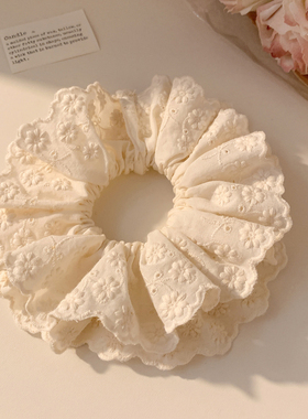 温柔白色蕾丝双层大肠发圈女重工韩系气质头饰发绳扎头发丸子头