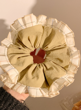 复古绿色布艺花边大肠发圈女高级感韩系简约头饰发绳超大扎头发