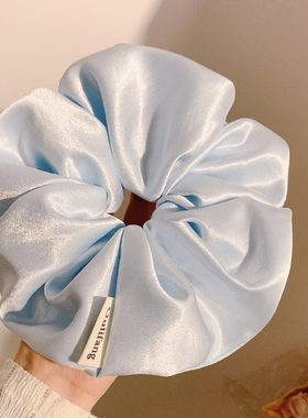 清冷风~蓝色缎面大肠发圈女慵懒风温柔气质头饰发绳扎头发超大号