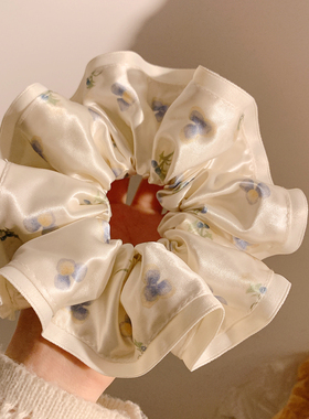 春染海棠~碎花缎面大肠发圈女高级感气质温柔头绳发饰扎头发新款