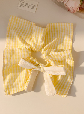 黄色蝴蝶结条纹方巾大肠发圈女韩系百搭小众头饰方形发绳扎头发