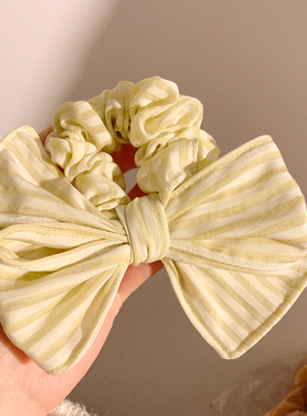 百搭黄色条纹蝴蝶结小肠发圈女高级感韩系头绳发饰扎头发简约新款