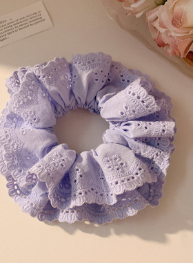 韩系清新蓝色蕾丝大肠发圈女高级感慵懒风气质头绳发饰扎头丸子头