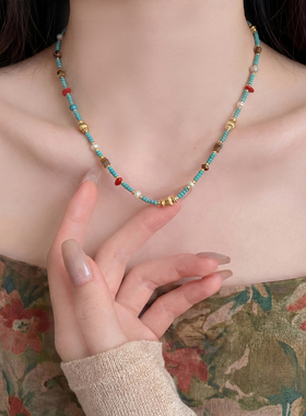 新中式天然绿松石串珠项链