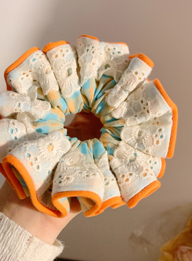 橘子海~蓝橙色蕾丝大肠发圈女高级感绝美头饰发绳扎头发新款气质