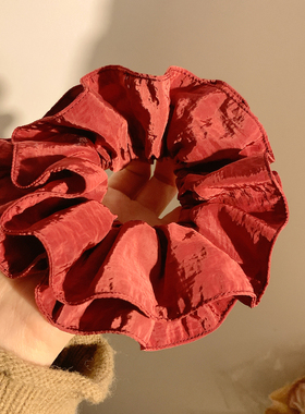 新年复古红色布艺双层大肠发圈女高级感气质头饰发绳扎头发丸子头