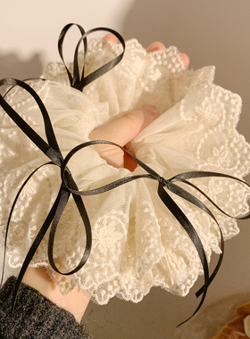 法式复古米色蕾丝蝴蝶结大肠发圈女高级感气质发绳头饰扎头发新款