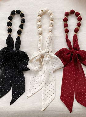 韩系复古波点长条丝巾项链女高级感气质系脖领巾配饰春夏季新款