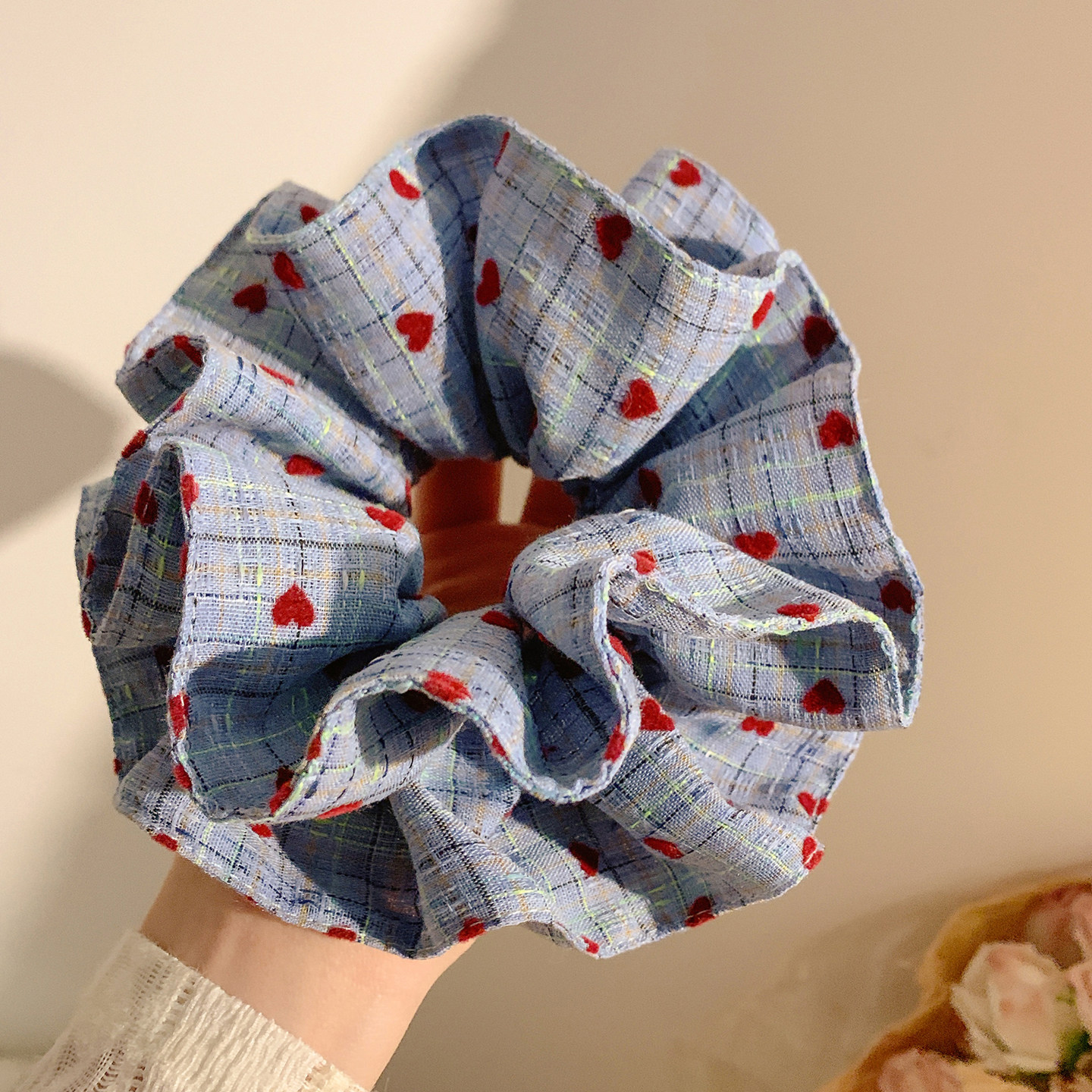 蓝色波点双层大肠发圈女高级感韩系复古头饰发绳扎头发丸子头超大,饰品/流行首饰/时尚饰品新,发饰,淘宝优惠券,粉丝福利购,淘宝优惠卷