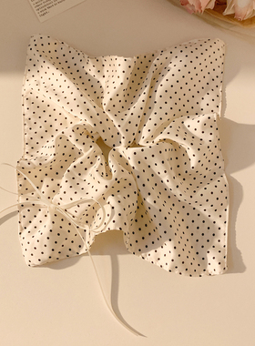 简约白色波点缎面方巾大肠发圈女韩系百搭头饰方形扎头发超大发绳