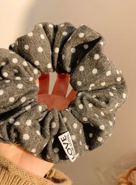 简约复古灰色波点针织大肠发圈女慵懒风秋冬韩系百搭头饰扎头发