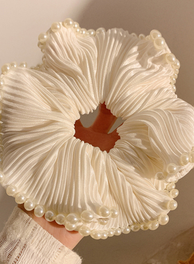 法式复古白色缎面珍珠大肠发圈女高级感温柔气质头饰发绳扎头发