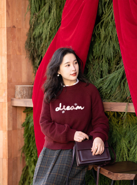 apipedream如一梦 100%羊毛 原创设计蛇年新年款针织衫女圣诞毛衣