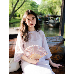 藕荷紫玉 旗袍国风连衣裙 apipedream如一梦 紫色天丝正肩倒大袖