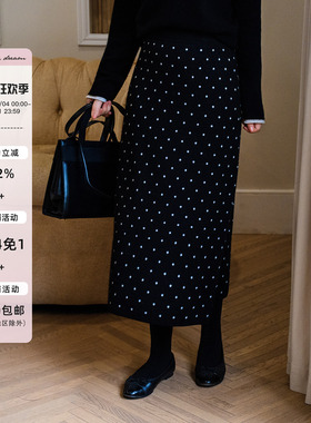 apipedream如一梦 绵羊毛小波点提花直筒高腰休闲半身裙/绵绵珠雨