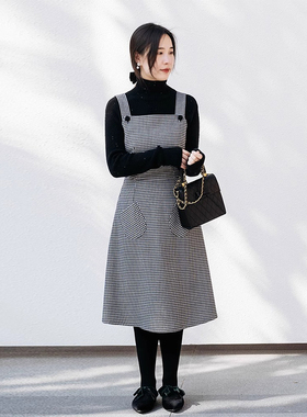 apipedream 如一梦 设计感黑白千鸟格羊毛背心裙连衣裙/飞鸟诗集
