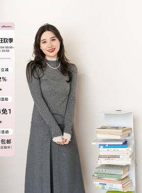 apipedream如一梦天丝羊毛叠穿假两件花边领针织上衣/茉莉浪花