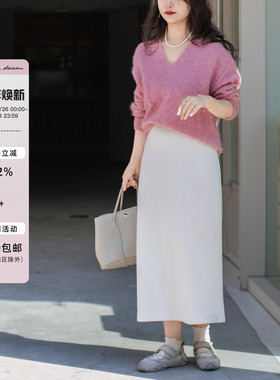 apipedream如一梦 绵羊毛粘胶纤维后开衩松紧A摆半身裙/夜幕拥月