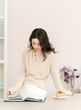 apipedream如一梦 假围裹式山羊绒气质温柔长袖针织上衣/慵懒云岚