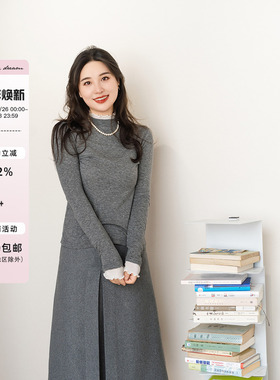 apipedream如一梦天丝羊毛叠穿假两件花边领针织上衣/茉莉浪花